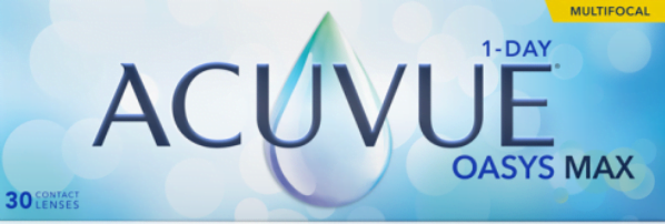 A picture of the packaging for the Acuvue Oasys 1-Day Max Multifocal.